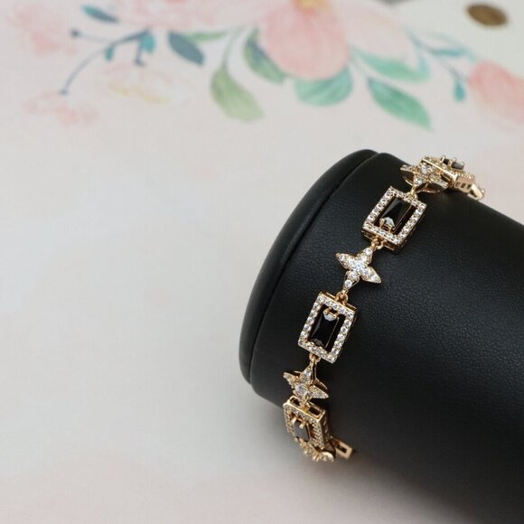 Elegant Rose Gold Plated Bracelet with Black Stones and Star Accents, XPBL0694 - Picture 7 of 11